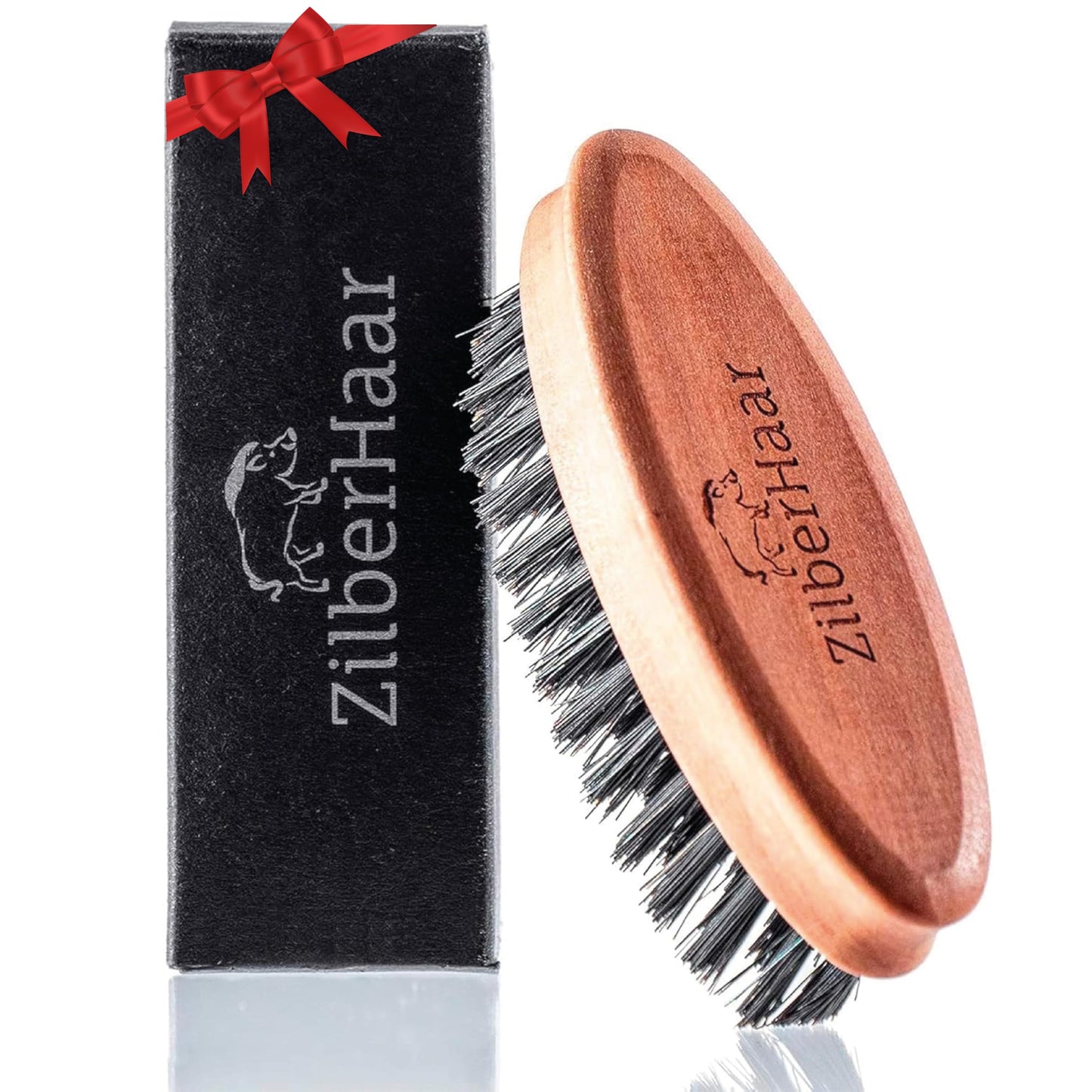 ZilberHaar - Pocket Mustache and Beard Brush - Soft Boar Bristles and Pearwood - Perfect Grooming Tool for Men - Relieves Itch, Works with all Beard