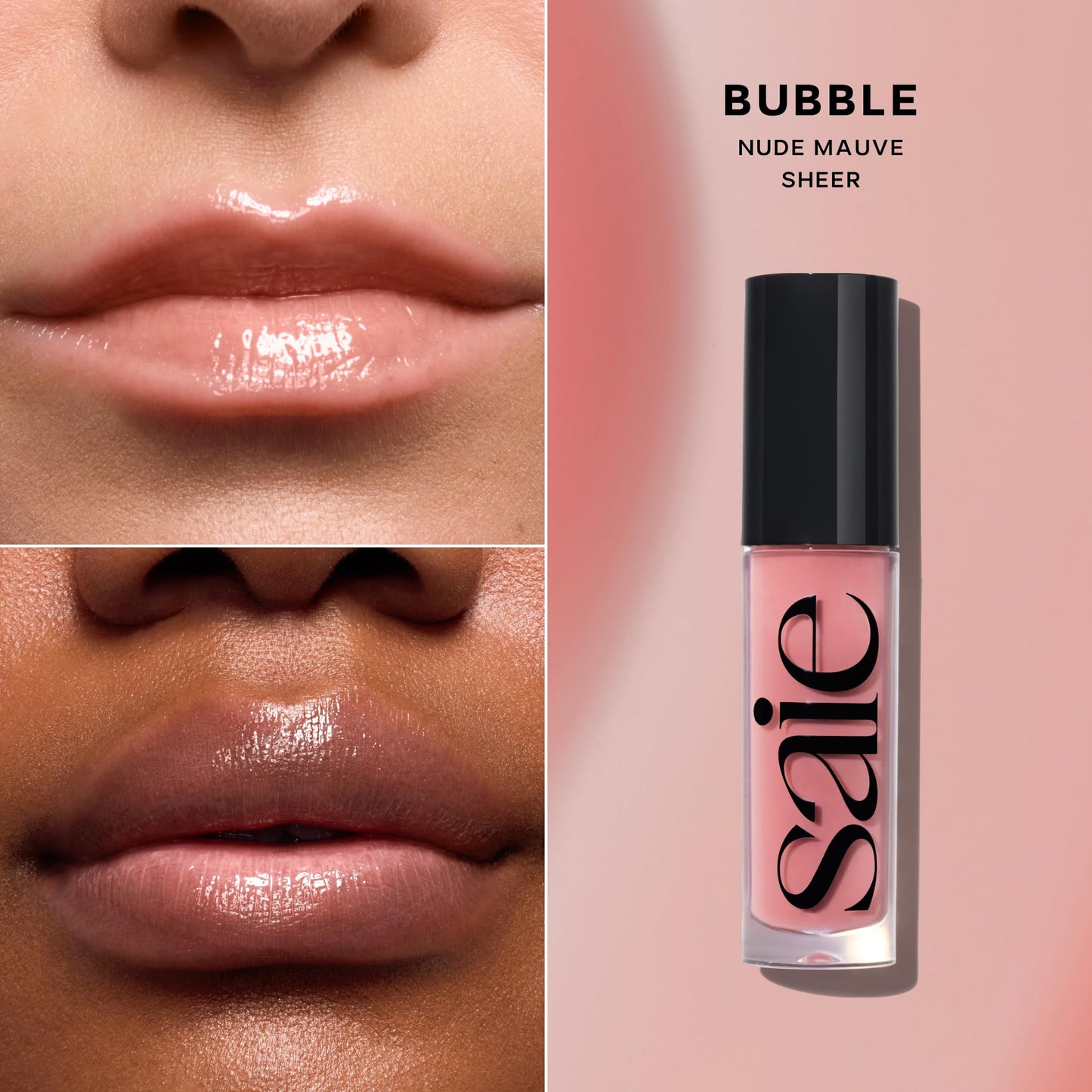 Saie Glossybounce - Hydrating Lip Gloss and Tinted Lip Oil Hybrid with Hyaluronic Acid & Jojoba Oil for Non-Sticky, Ultra-Shiny, Plump & Soft Lips -