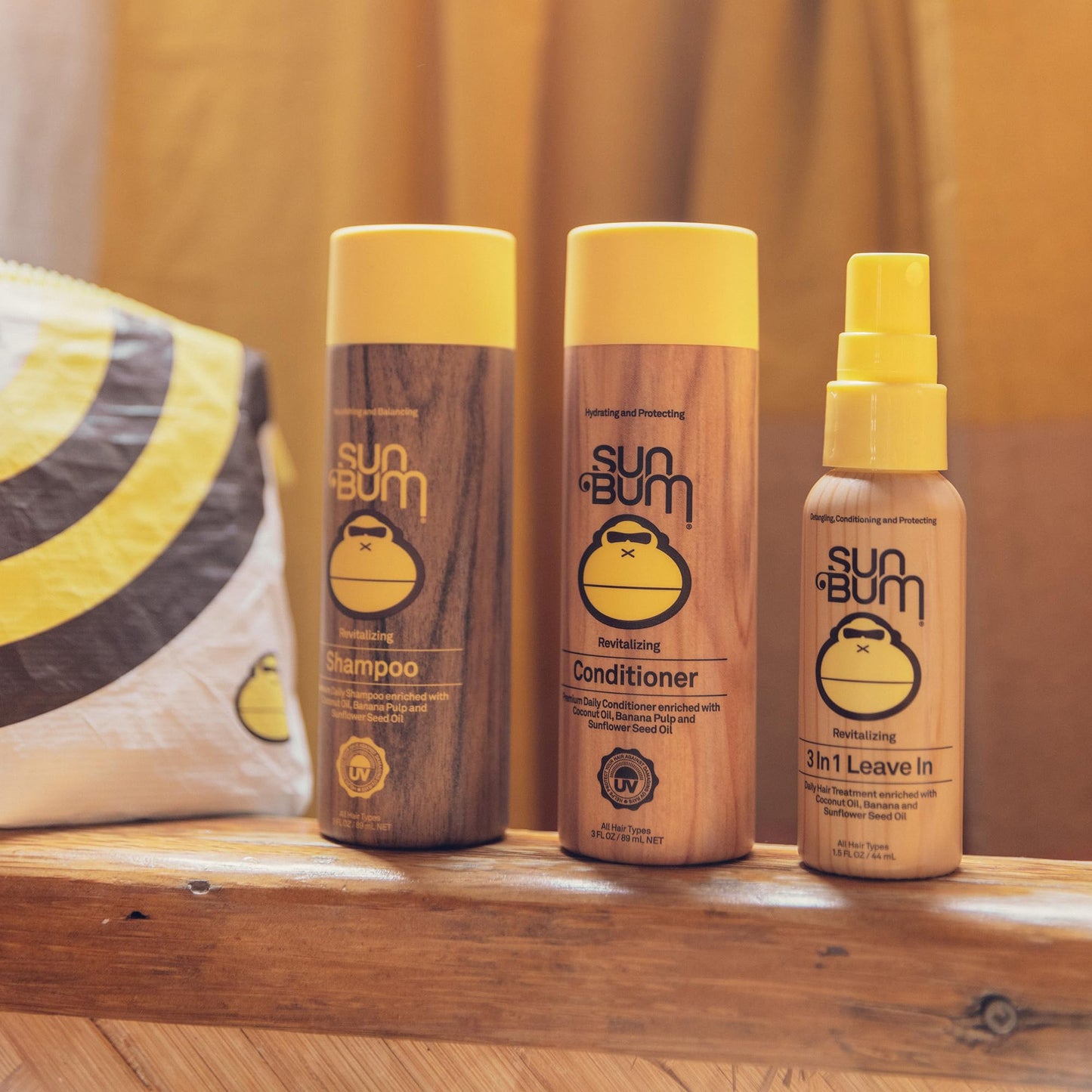 Sun Bum Hair Care Travel Essentials Kit - Revitalize Your Hair With Revitalizing Shampoo, Conditioner, and 3-in-1 Leave In Treatment - Includes Aloha