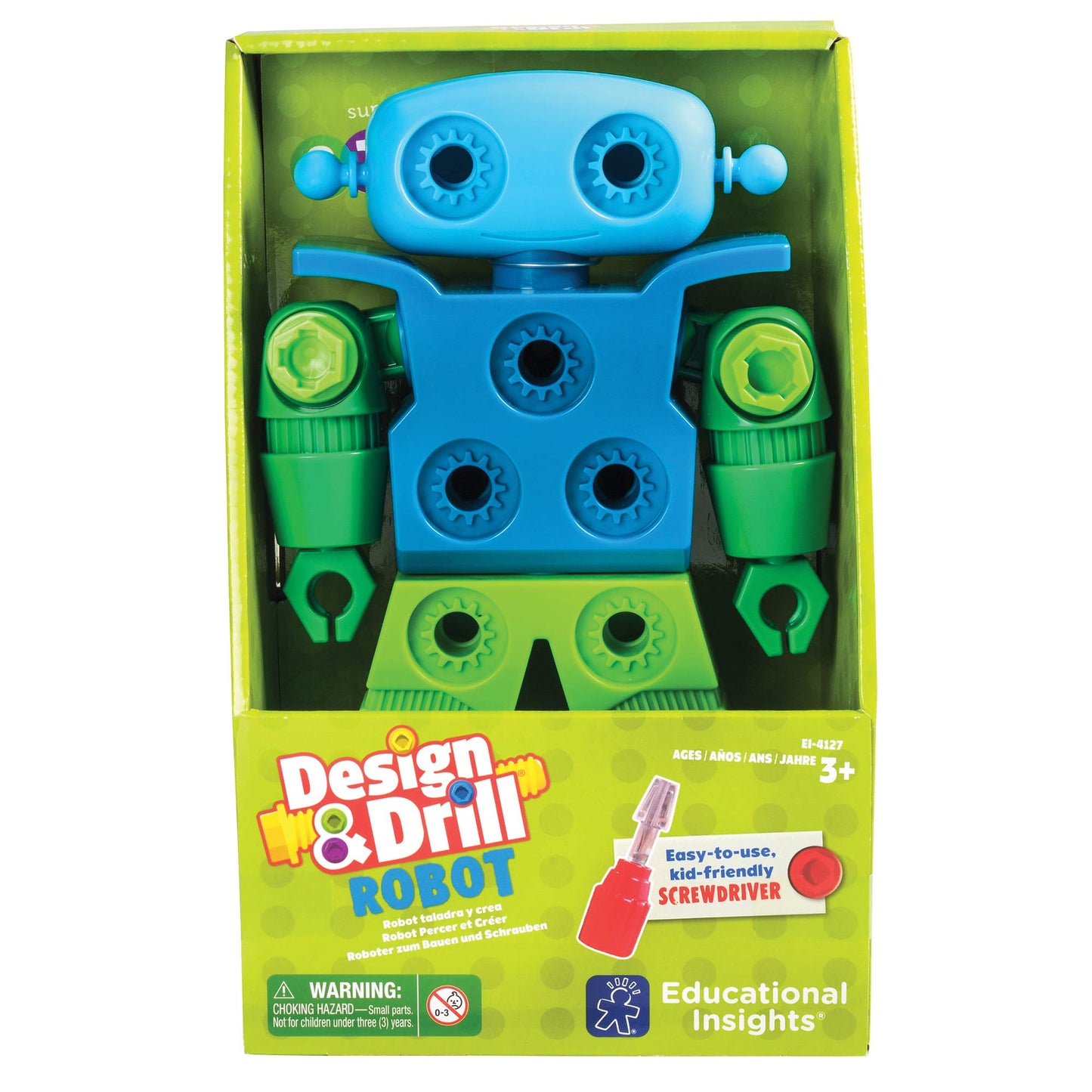 Educational Insights Design & Drill Robot – Kids Construction Toy with Tools & Working Screwdriver, STEM Building Set, Gift for Boys & Girls Ages 3+