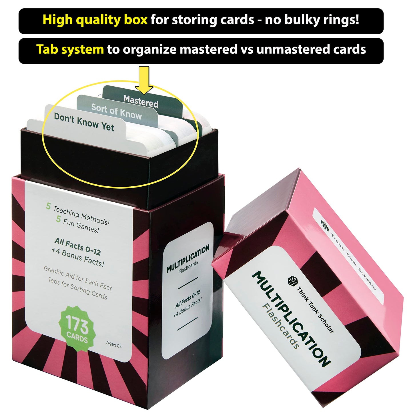 Think Tank Scholar Multiplication Flash Cards | 173 Self-Checking Cards with Facts 0–12 | Math Learning Game for Kids 2nd–6th Grade