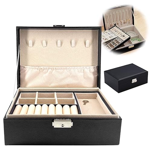 Rovepic 2 Layers Jewelry Box Organizer Valentines Day Gift Container Removable with Lock Necklace Holders Display Tray Storage Case Earring Rings…