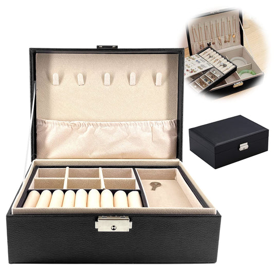 Rovepic 2 Layers Jewelry Box Organizer Valentines Day Gift Container Removable with Lock Necklace Holders Display Tray Storage Case Earring Rings…