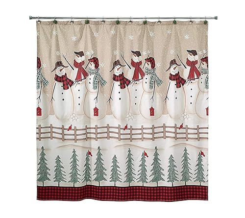 Avanti Linens - Shower Curtain, Fabric Holiday Curtain, Christmas Decorations (Snowmen Gathering Collection, 72")