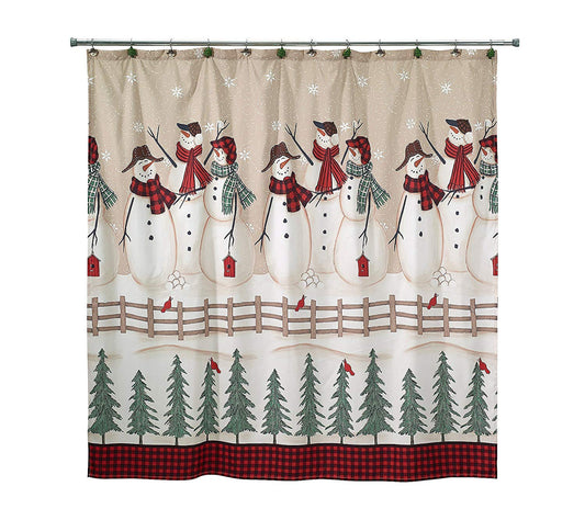 Avanti Linens - Shower Curtain, Fabric Holiday Curtain, Christmas Decorations (Snowmen Gathering Collection, 72")