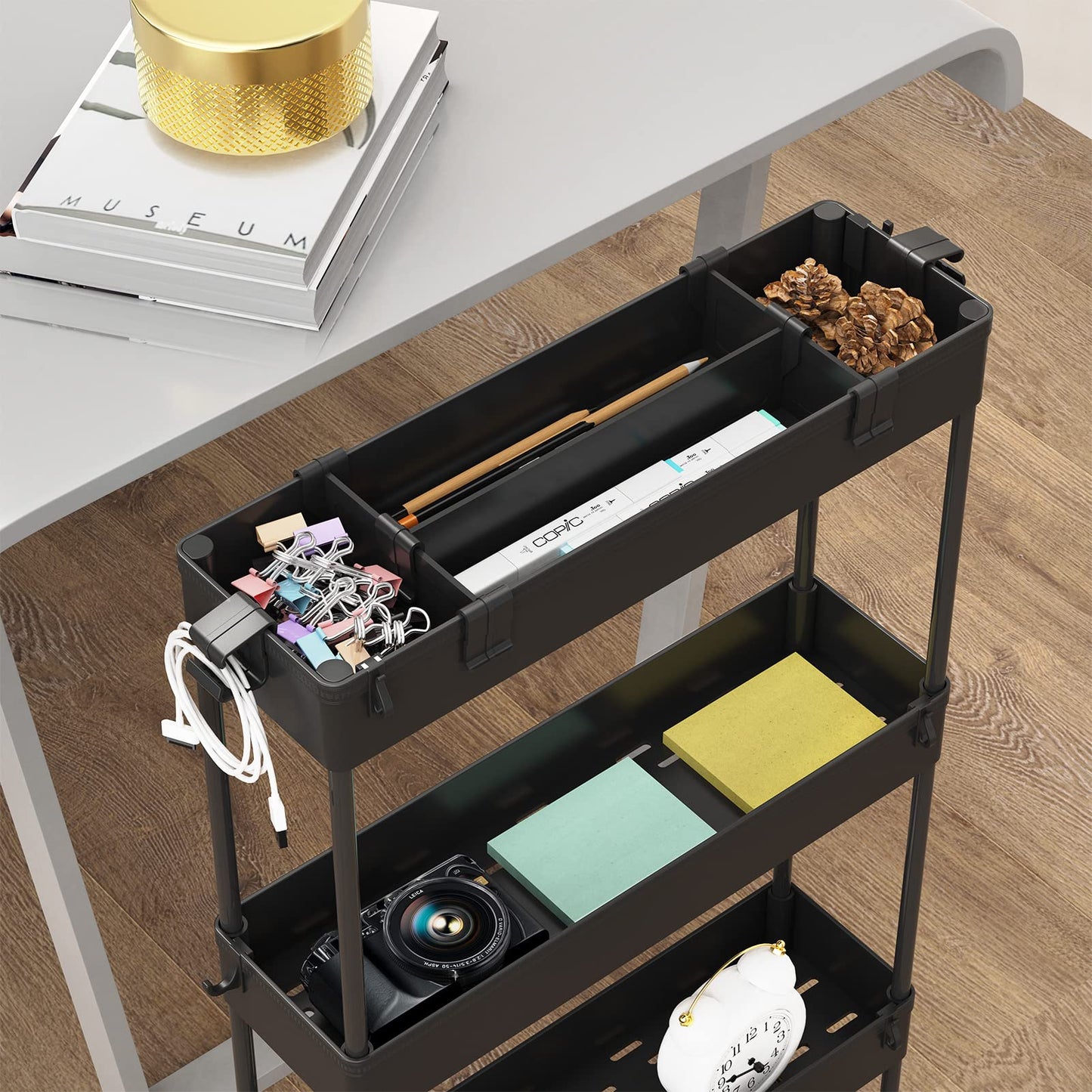 SPACELEAD Slim 4-Tier Storage Cart, Rolling Bathroom Organizer & Mobile Shelving Unit for Kitchen, Laundry, Office & Narrow Spaces, Black