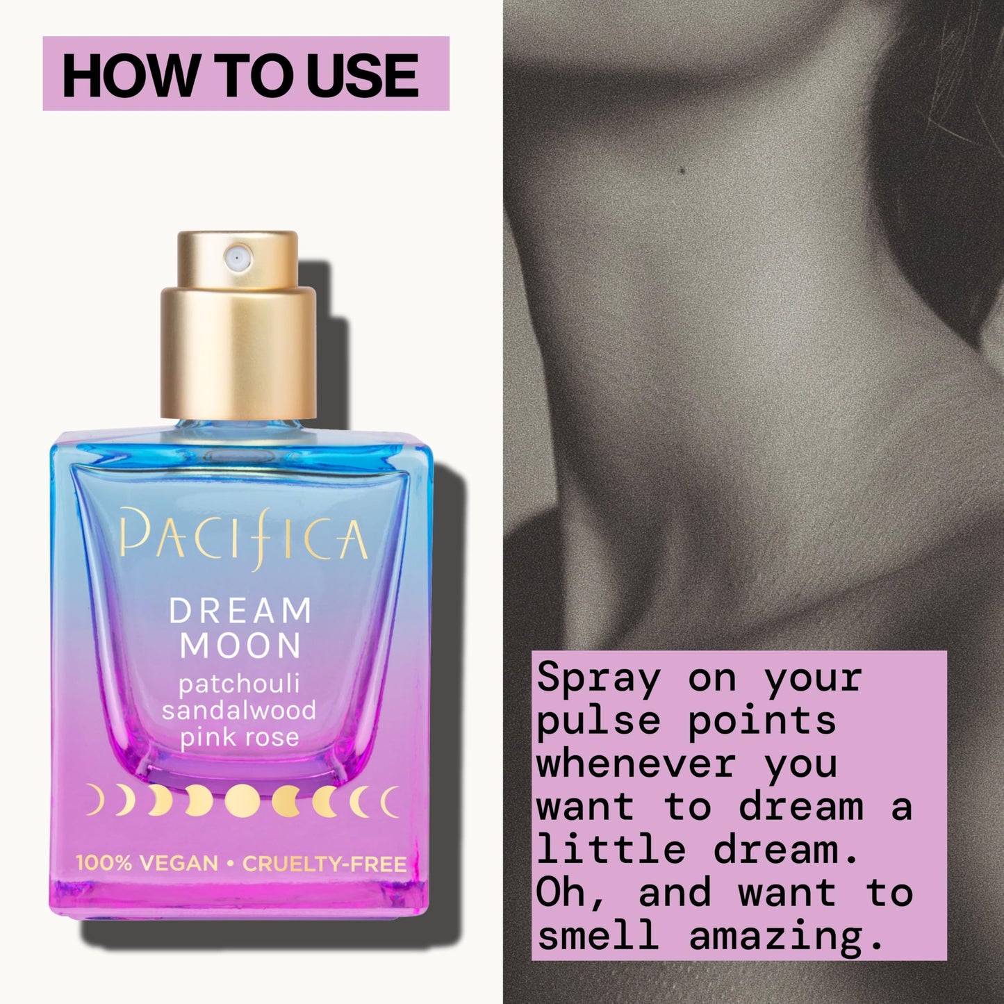Pacifica Dream Moon Womens Spray Perfume 1 fl oz - Long-Lasting Floral Woody Fragrance for Her - Rose, Patchouli, Sandalwood - 100% Vegan