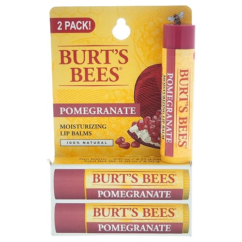 Burt's Bees Lip Balm - Pomegranate, Lip Moisturizer With Responsibly Sourced Beeswax, Natural Origin Conditioning Treatment, 2 Tubes, 0.15 oz.