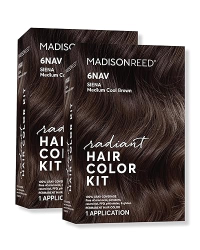 Madison Reed Radiant Hair Color Kit - 6NAV Medium Cool Brown (Siena Brown), Dimensional Gray Hair Blending Permanent Hair Dye, PPD-Free