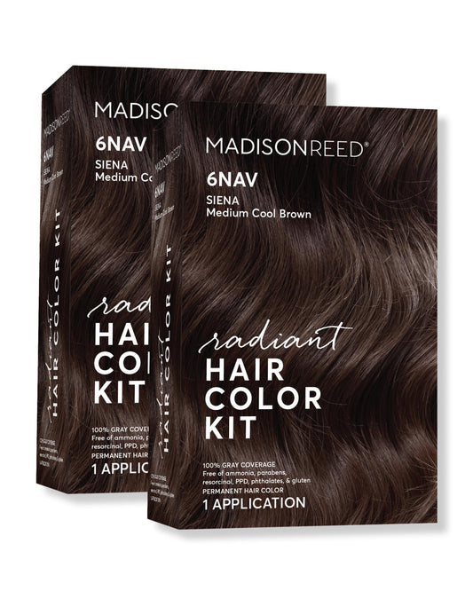 Madison Reed Radiant Hair Color Kit - 6NAV Medium Cool Brown (Siena Brown), Dimensional Gray Hair Blending Permanent Hair Dye, PPD-Free