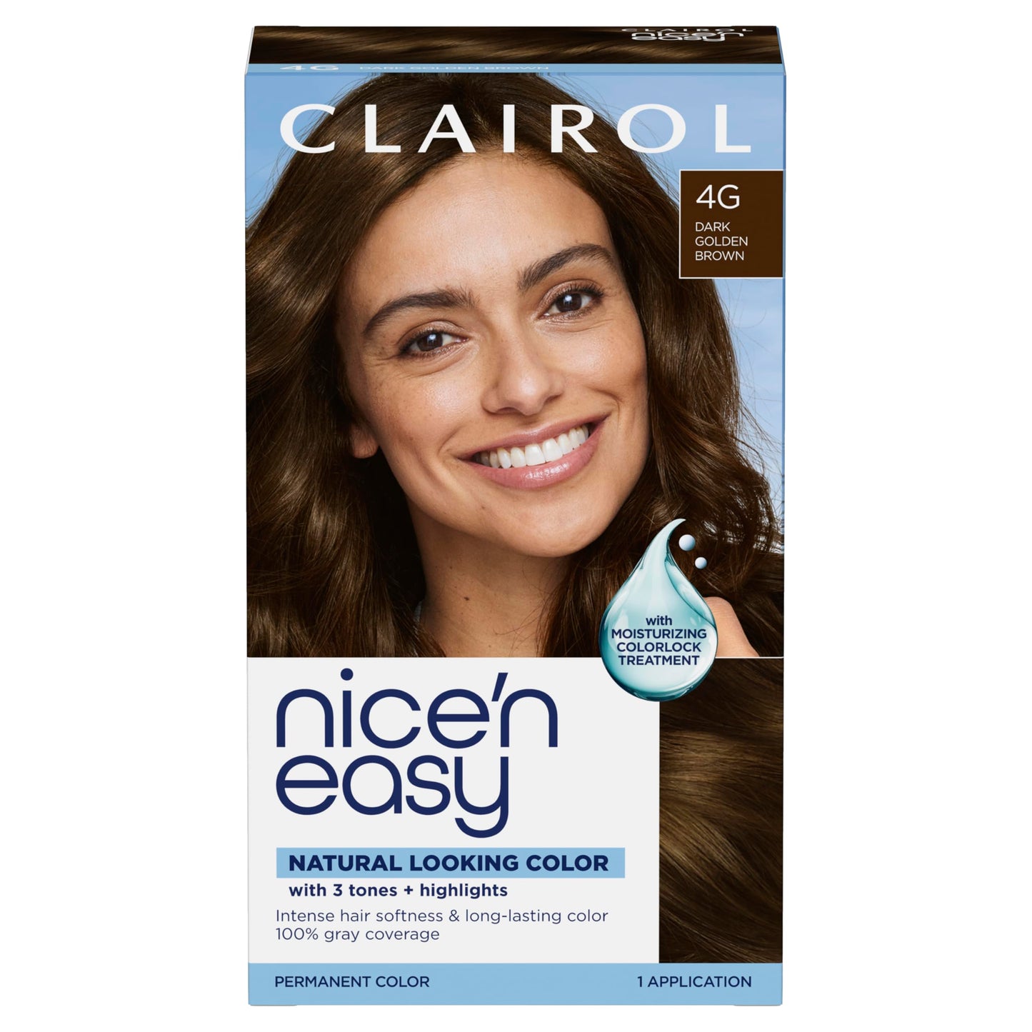 Clairol Nice'n Easy Permanent Hair Dye, 4G Dark Golden Brown | 100% Gray Coverage | Long?Lasting, Natural?Looking Color & Shine | Pack of 1
