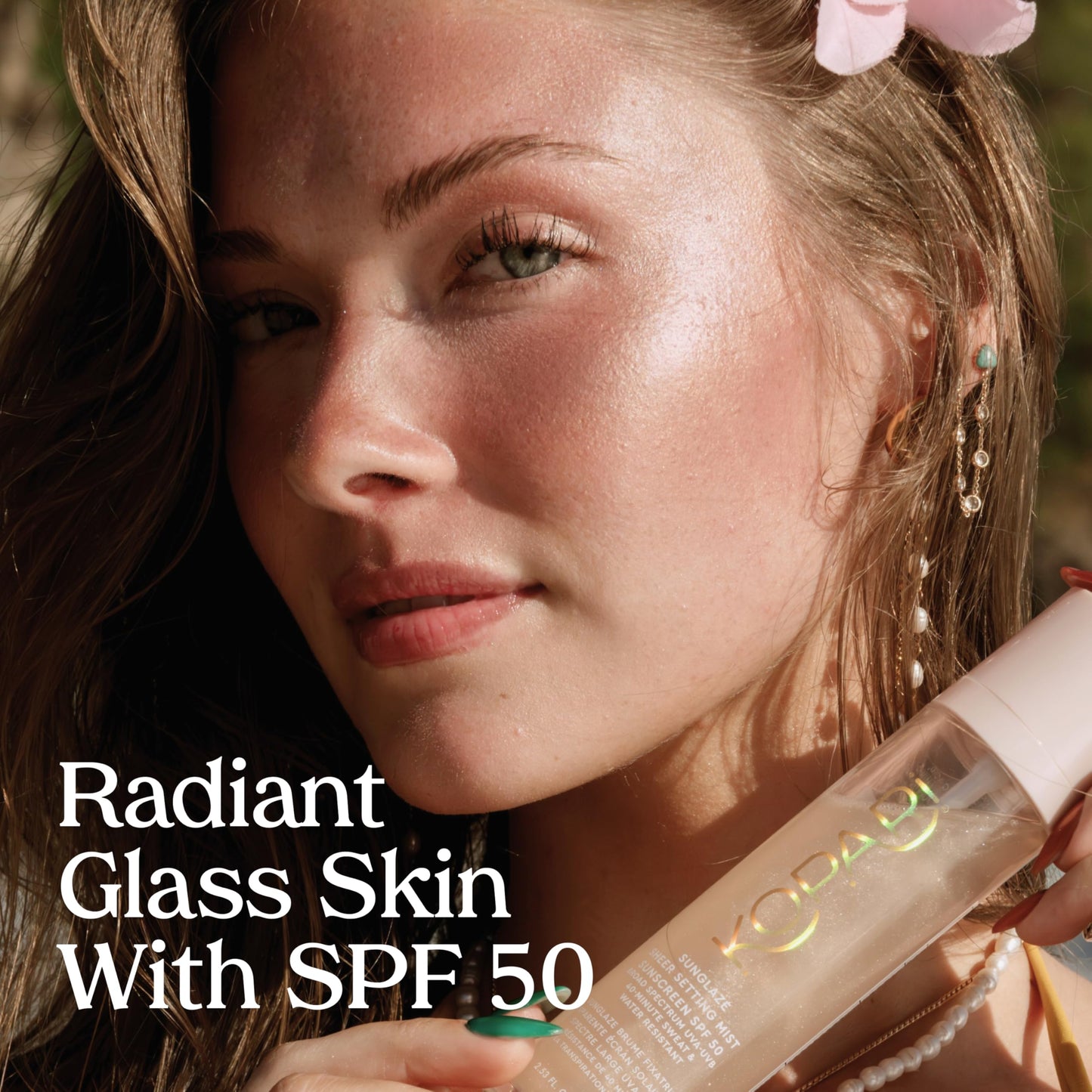 Kopari Sunglaze Sheer Setting Mist Sunscreen SPF 50, Weightless, Fast Drying, Ultra-Fine Setting Spray, Made With Hyaluronic Acid, Sets Makeup For A
