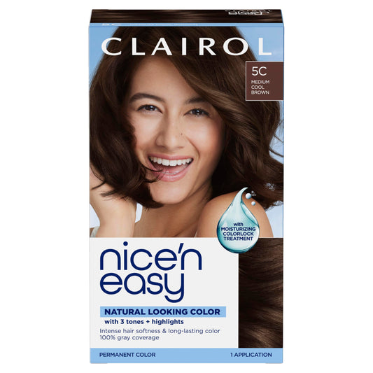 Clairol Nice'n Easy Permanent Hair Dye, 5C Medium Cool Brown Hair Color, Pack of 1 - Packaging May Vary