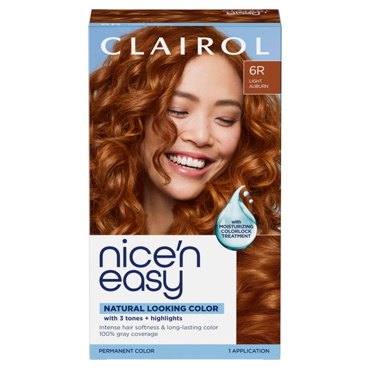 Clairol Nice'n Easy Permanent Hair Dye, 6R Light Auburn | 100% Gray Coverage | Long?Lasting, Natural?Looking Color & Shine | Pack of 1
