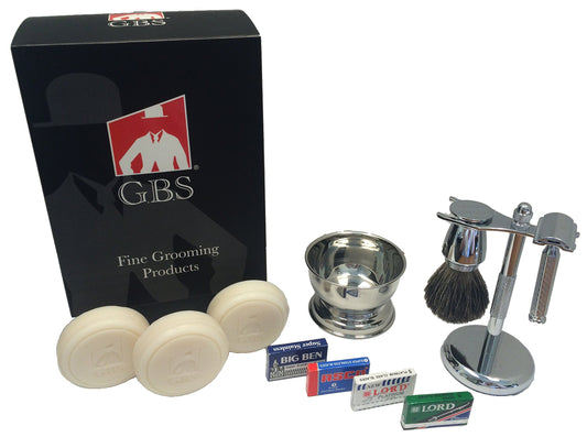 G.B.S Stylish Shaving Kit- For Men’s Beard Traditional 42C Safety Razor, Badger Shaving Brush, Stainless Brush & Razor Stand, Chrome Bowl, 3 Pack Beauty and Personal Care G.B.S
