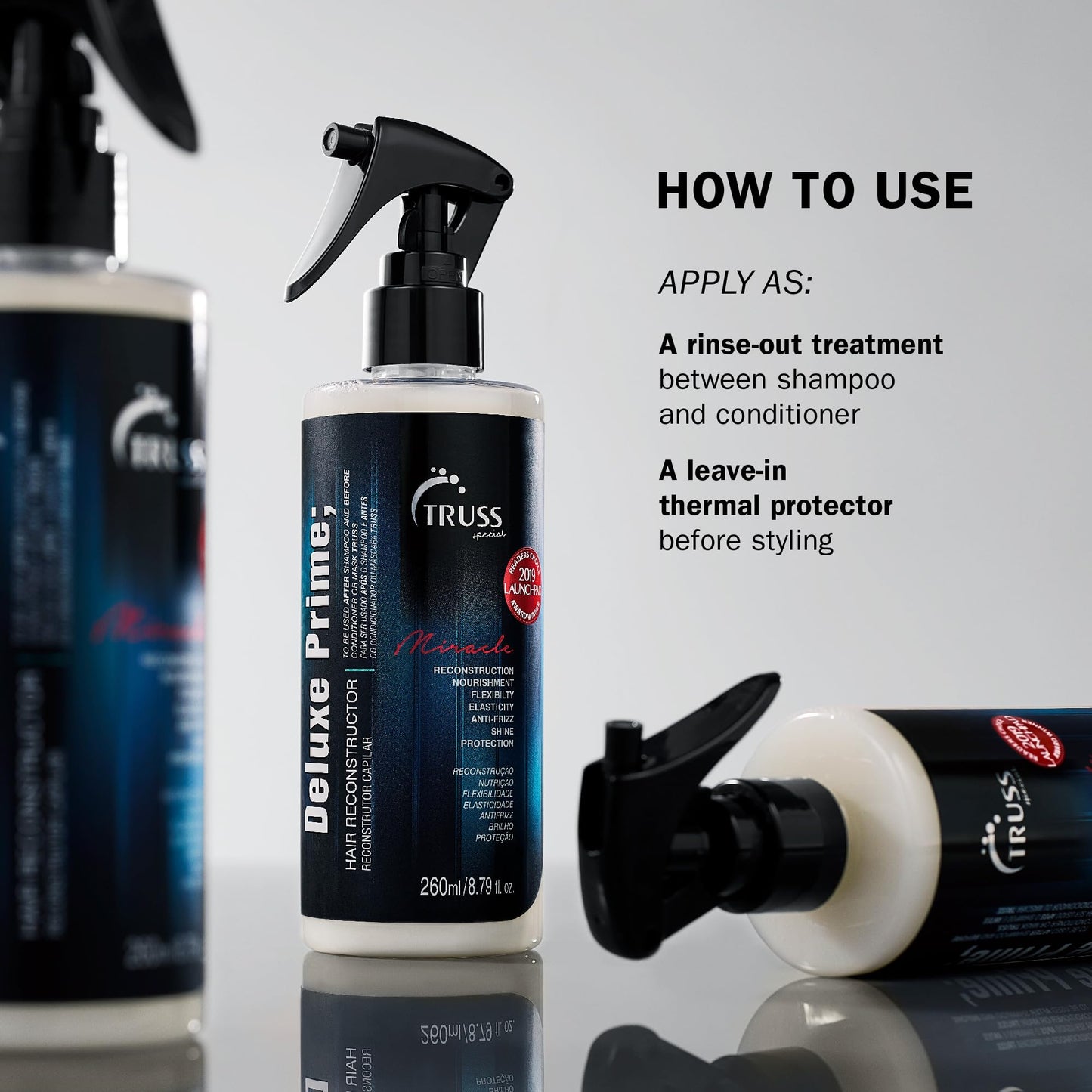 TRUSS Deluxe Prime Hair Treatment – Anti-Frizz Heat Protectant Spray & Hair Primer, Nourishes, Detangles & Shields from Heat, 260ml