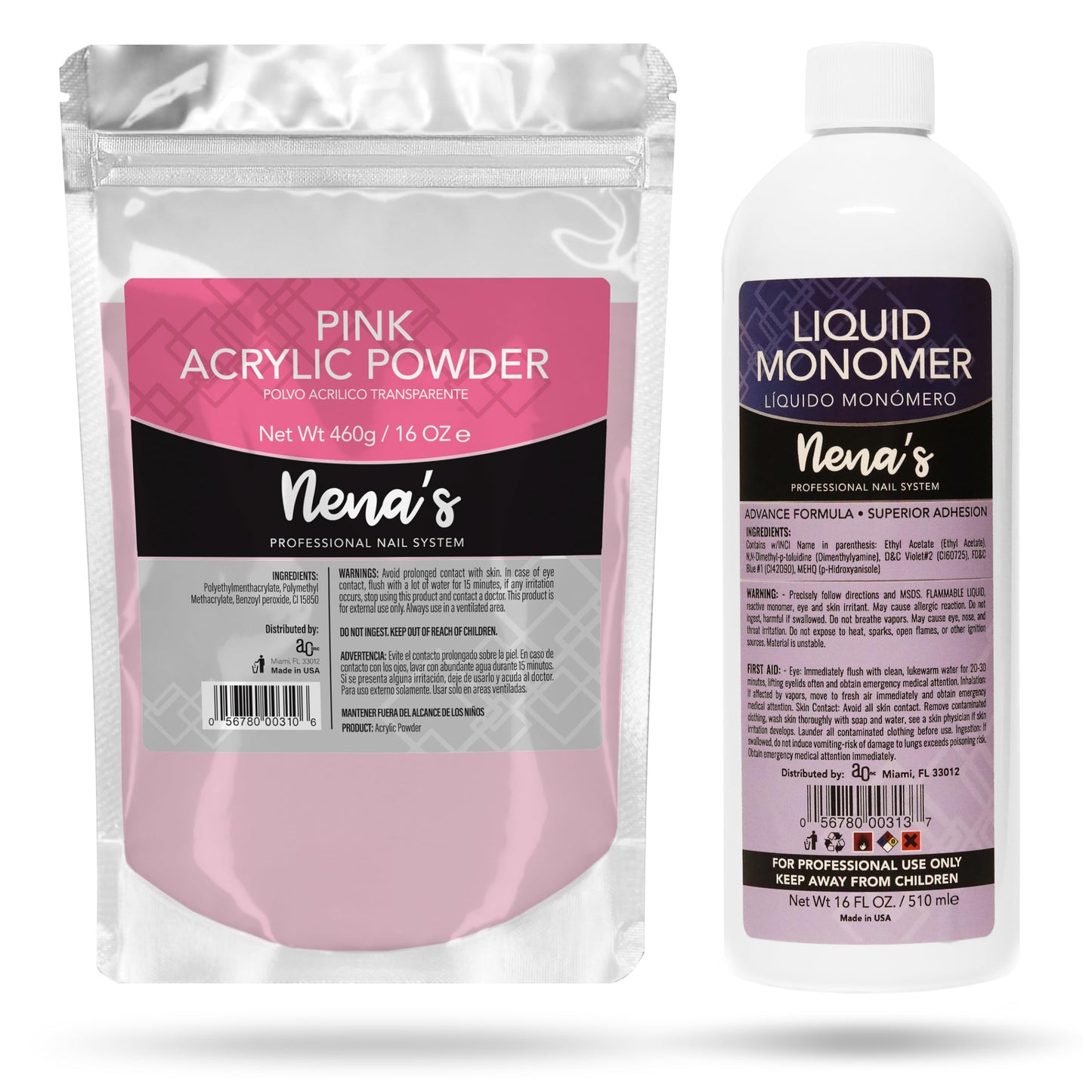 Nena's 16oz Acrylic Liquid monomer + 16oz Clear Acrylic Powder Made in USA Clear Pink (Pink) Beauty & Personal Care Nena's