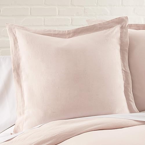 Levtex Home - 100% French Flax Linen - Euro Sham - French Flax Washed Linen - Blush - Sham Size (26x26in.), No Insert
