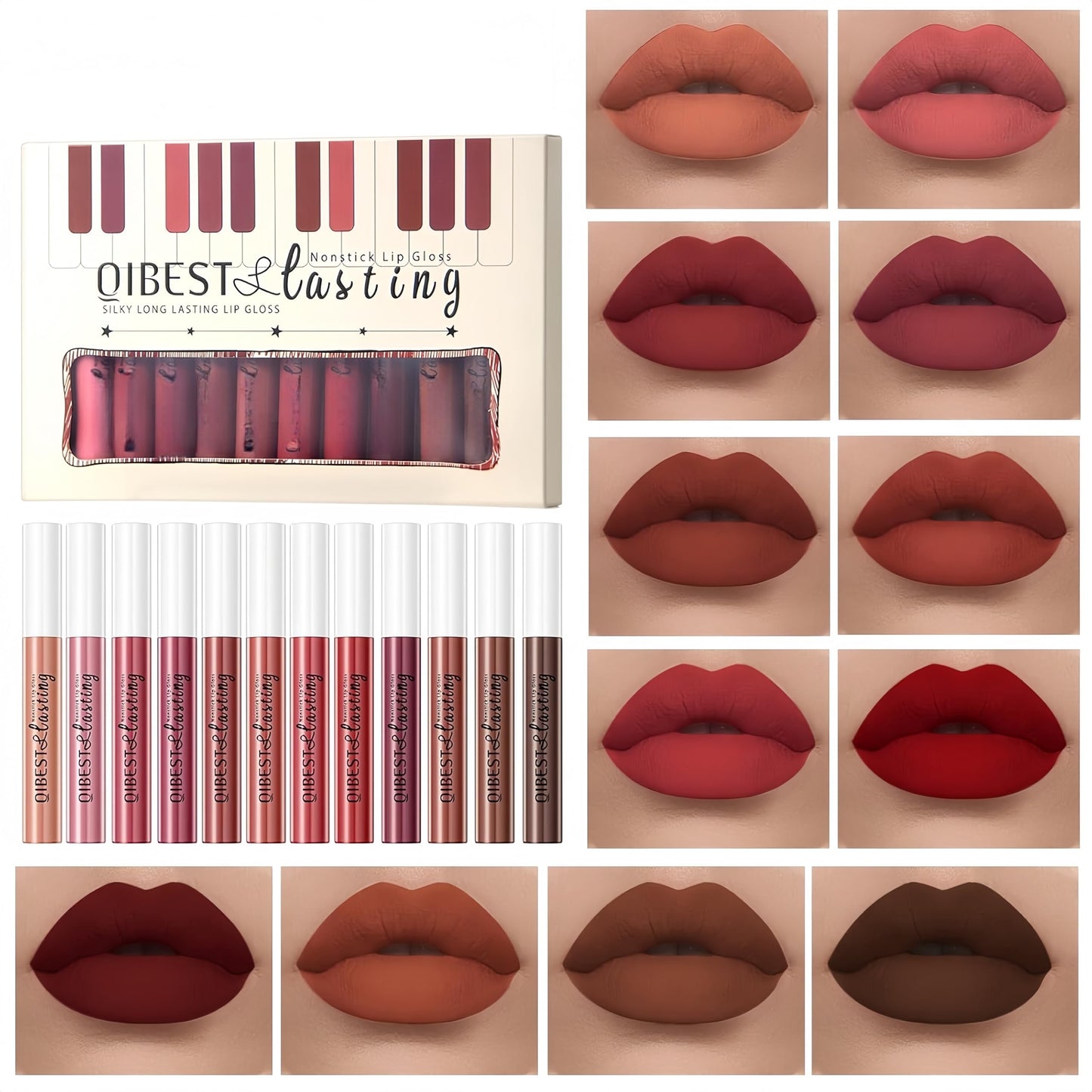 Melemando 12PCS Matte Liquid Lipstick Set Non-Stick Cup and Not Fade Pigmented Lipstick Long-Lasting Waterproof Velvet Lipgloss Kit Makeup for Girls