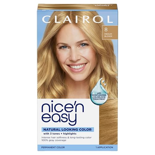 Clairol Nice'n Easy Permanent Hair Dye, 8 Medium Blonde | 100% Gray Coverage | Long?Lasting, Natural?Looking Color & Shine | Pack of 1