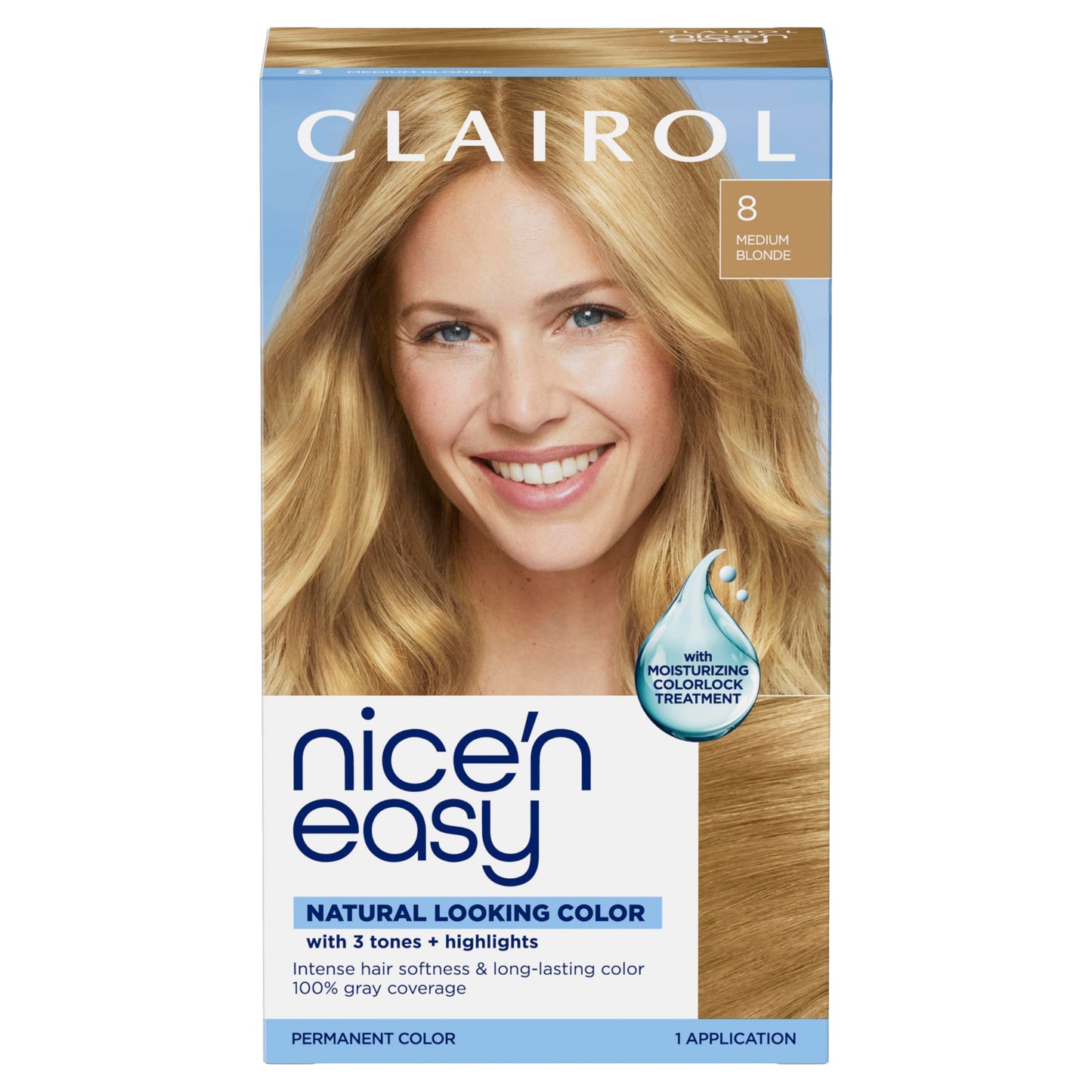 Clairol Nice'n Easy Permanent Hair Dye, 8 Medium Blonde | 100% Gray Coverage | Long?Lasting, Natural?Looking Color & Shine | Pack of 1
