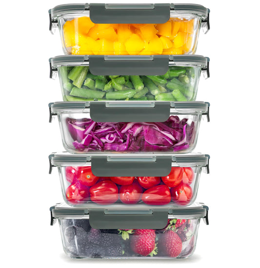 Zulay Kitchen 5 Pack Glass Meal Prep Containers with Lids - Airtight, Premium Borosilicate Glass Food Storage Containers - Microwave, Freezer & Oven…