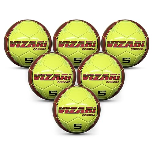 Vizari Cordoba Soccer Balls for Youth, Adult, Kids - Sizes 3, 4, 5 - Red, Orange, Blue, Pink & Yellow (Pack of 1, 6, 12)