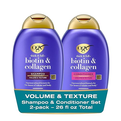 OGX Thick & Full + Biotin and Collagen for Hair Volume & Body, Sulfate Free Volumizing Shampoo & Conditioner Set for Fine & Thinning Hair