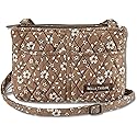 Bella Taylor Essentials Crossbody Purse with Built In Wallet, Quilted Cotton Vintage Vine Brown Floral