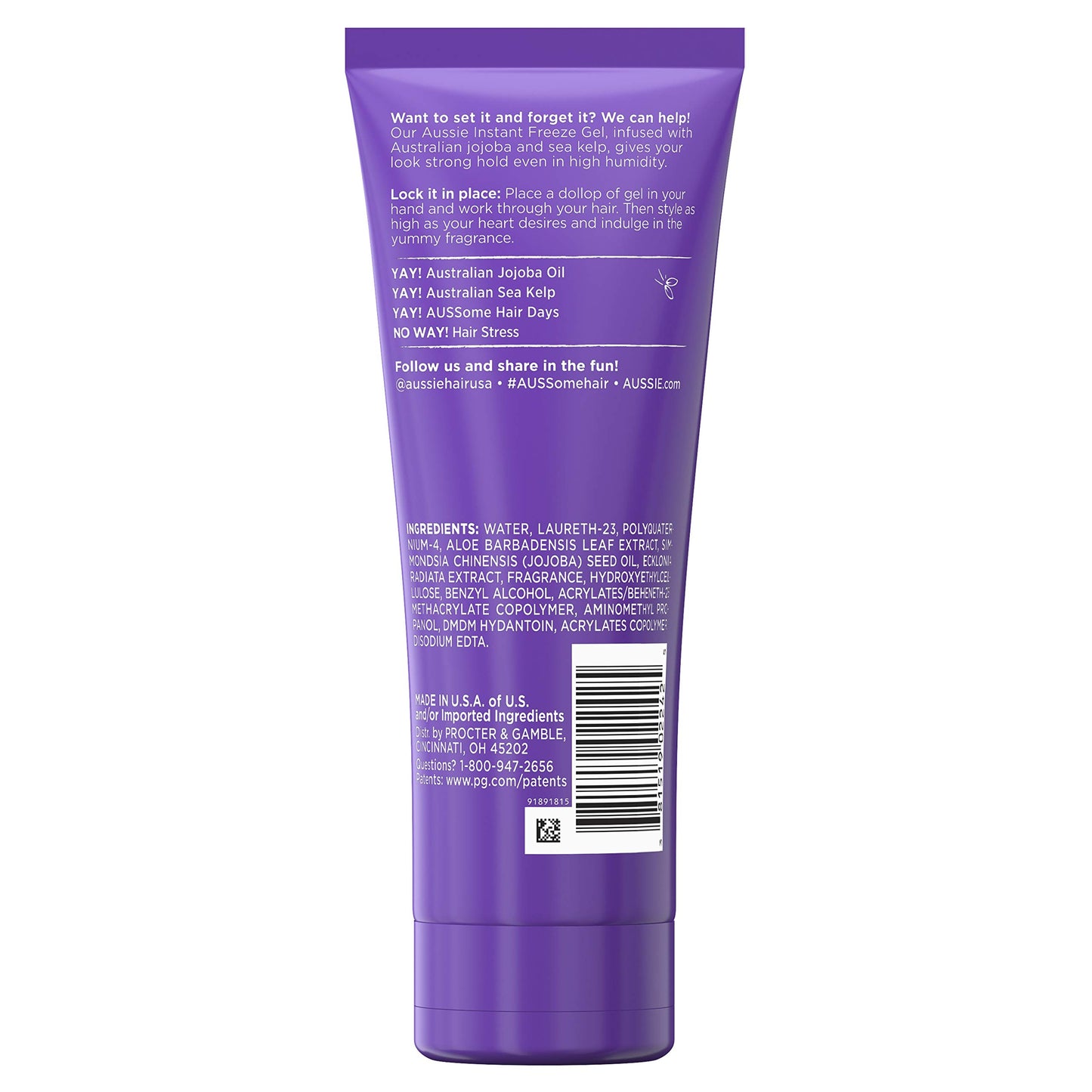 Aussie Instant Freeze Hair with Jojoba Oil & Sea Kelp Gel, 7.0 oz