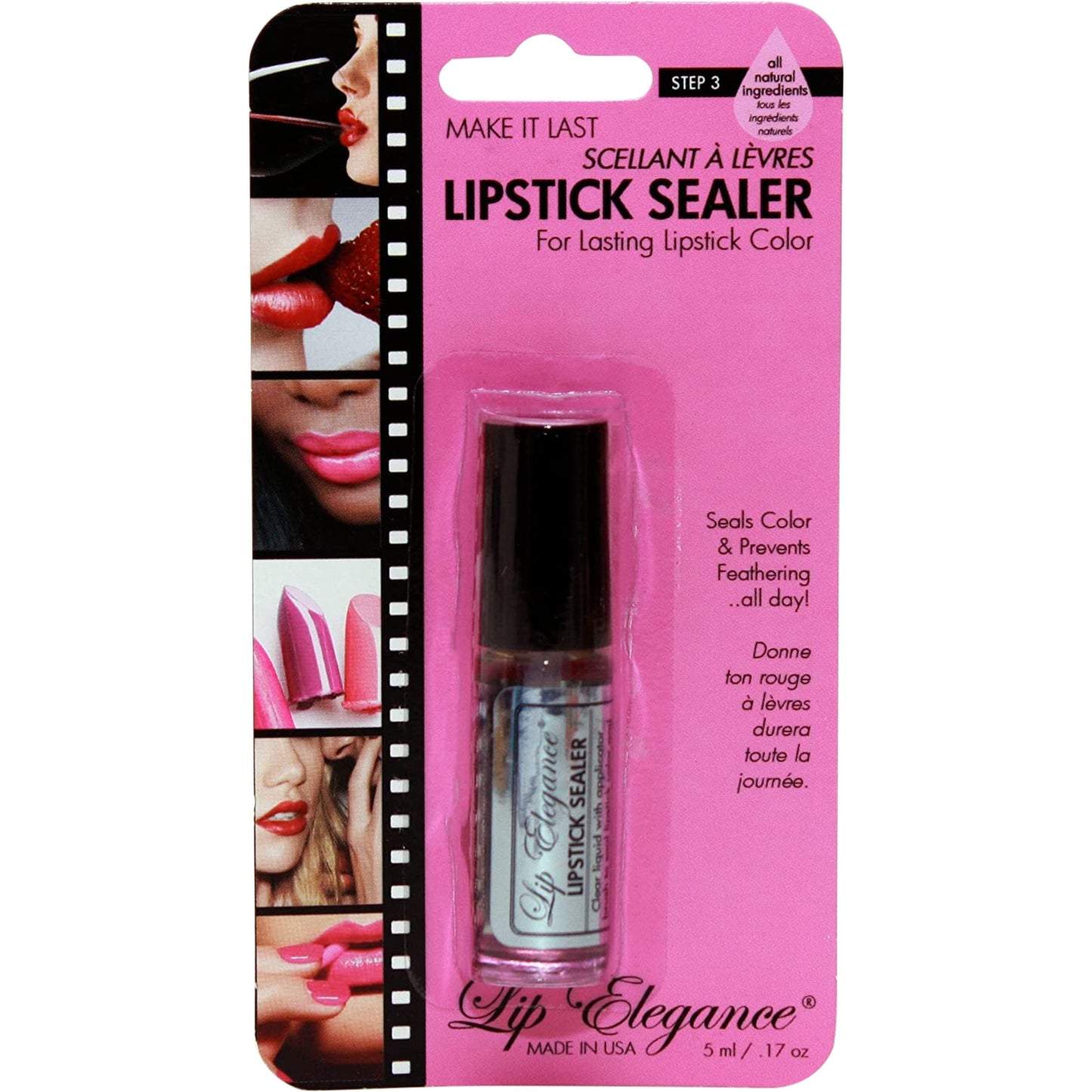 Lip Elegance Lipstick Sealer - Long Lasting Lipstick Sealer with Brush Applicator - Waterproof, Smudge Proof, Oilproof - All Day Liplock Effect 0.17