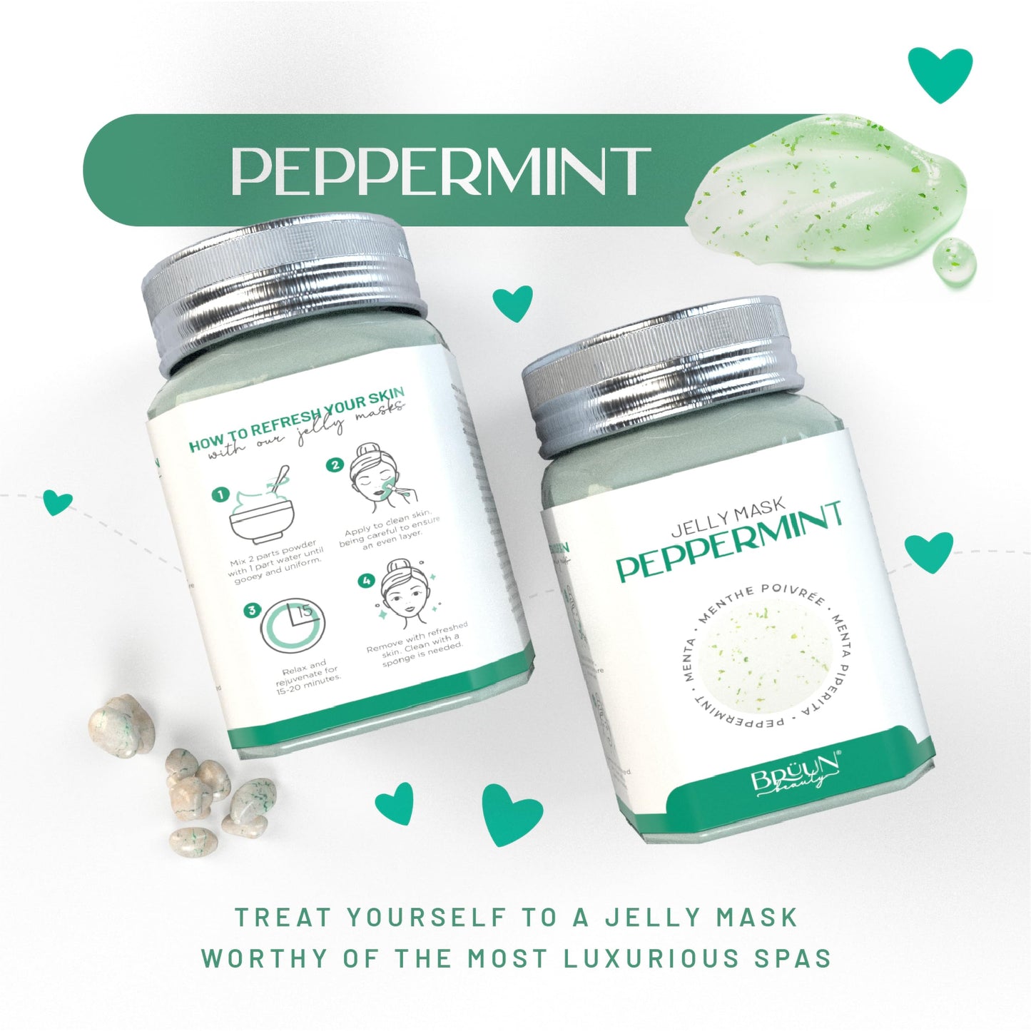 BRÜUN Peel-Off Peppermint Jelly Mask for Face Care - A 23 fl oz Rubber Mask Jar for 30 to 35 Treatments - A Skin Care Moisturizing Gel Mask of Spa Set