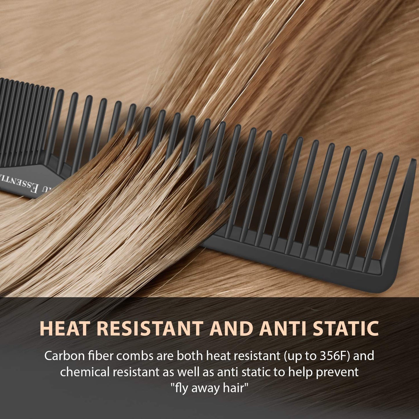 Styling Comb (2 Pack) | Professional 7 Inch Black Carbon Fiber Anti Static Chemical And Heat Resistant Comb For All Hair Types | Fine and Wide Tooth | Beauty and Personal Care Bardeau Essentials