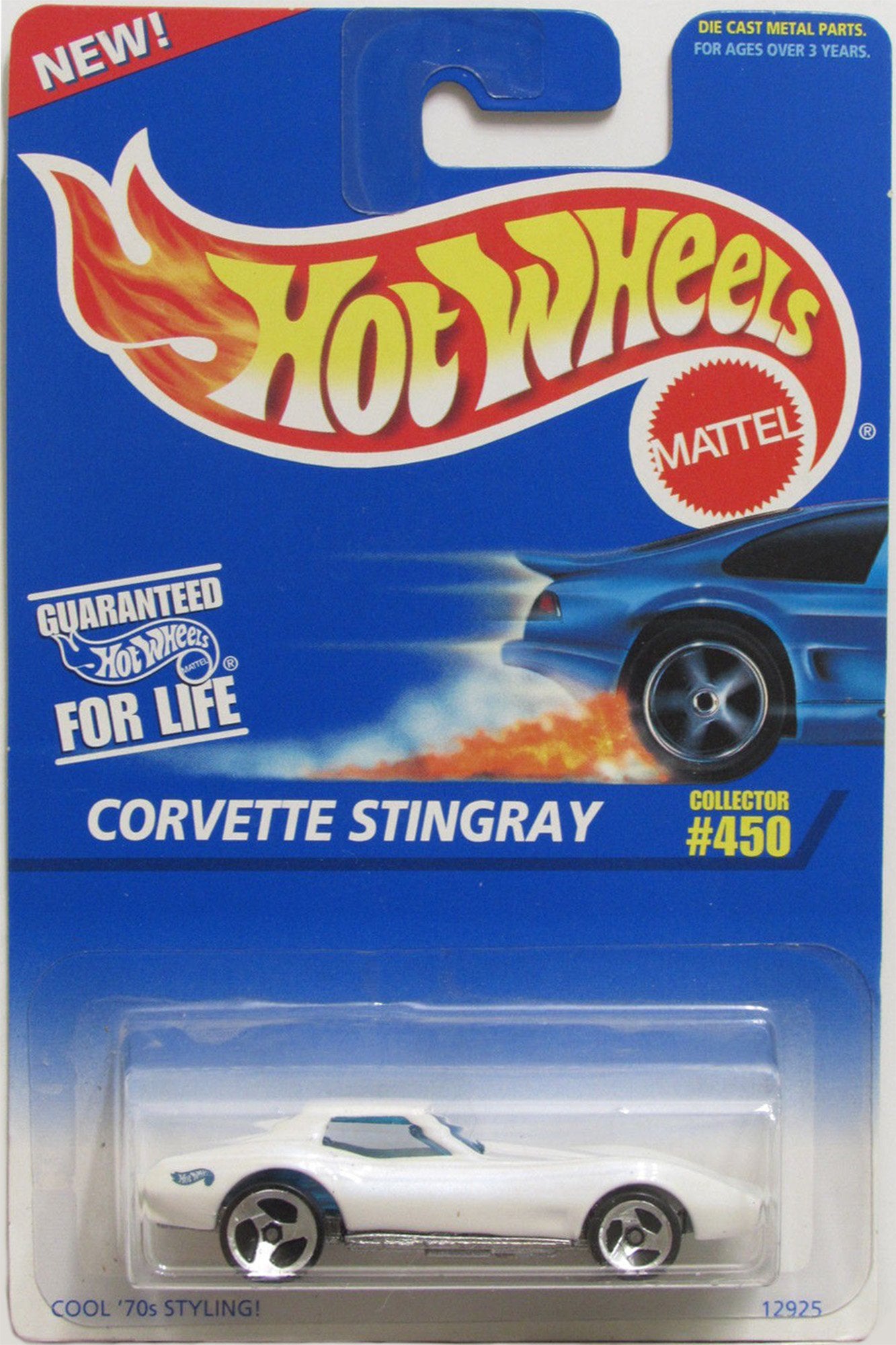 Hot Wheels White Corvette Stingray 1996 Chevy Corvette Stingray on Blue Card 1:64 Scale Collectible Die Cast Metal Toy Car Modell #450