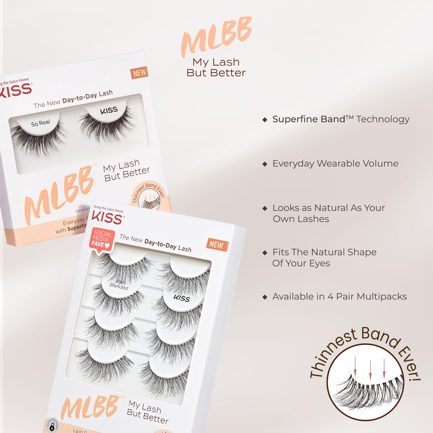 KISS My Lash But Better, False Eyelashes, 'So Real', 12mm, Includes 1 Pair Of Lash, Easy to Apply, Reusable Lash Clusters