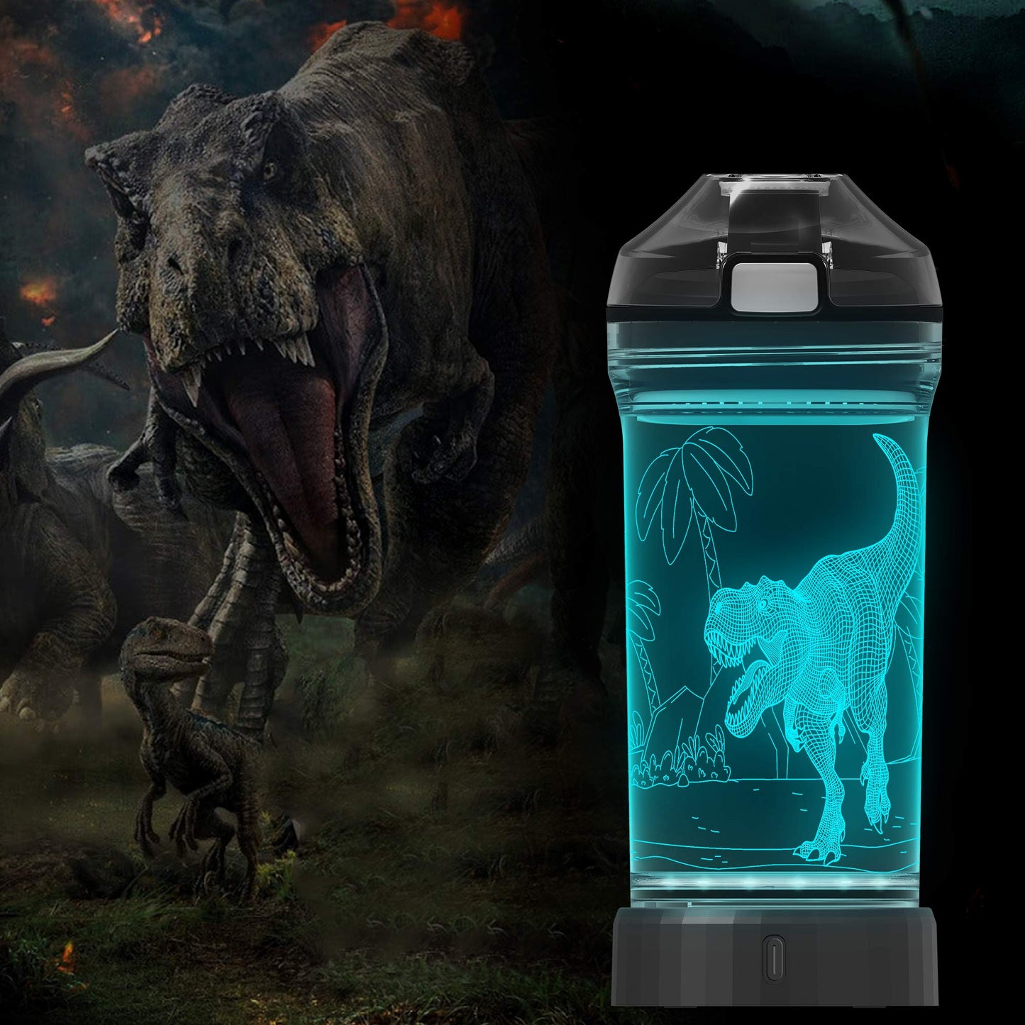 Lightzz Dinosaur Water Bottle, Dinosaur Toys for Boys 5-7 8-12 with 3D Glowing Light, Dinosaur Gifts for Boys Teens School Holiday Camping Picnic