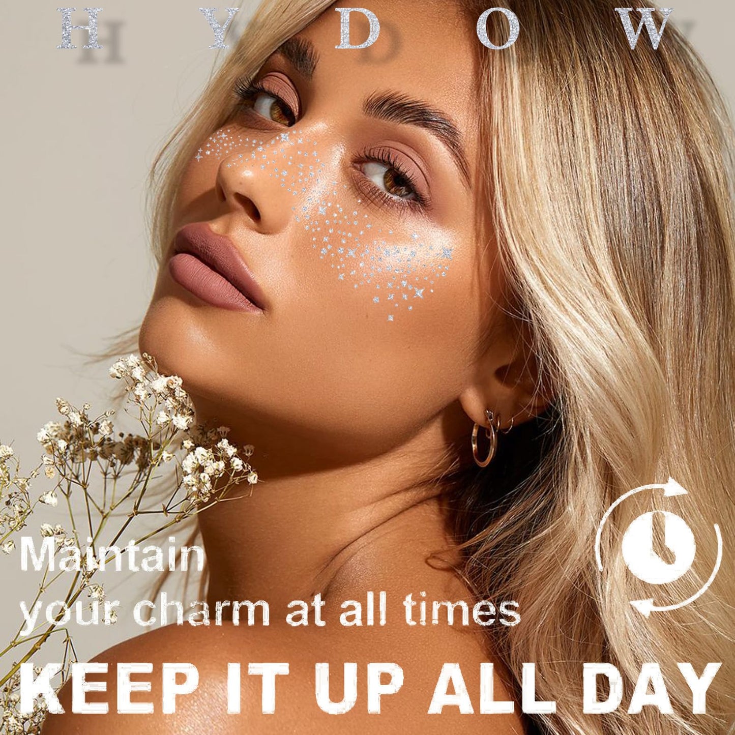 Glitter Freckles, Holographic Face and Body Glitter Tattoo Sparkle for Women Gold Glow Cosmetic Star Makeup Accessories for Festival Rave (12pcs
