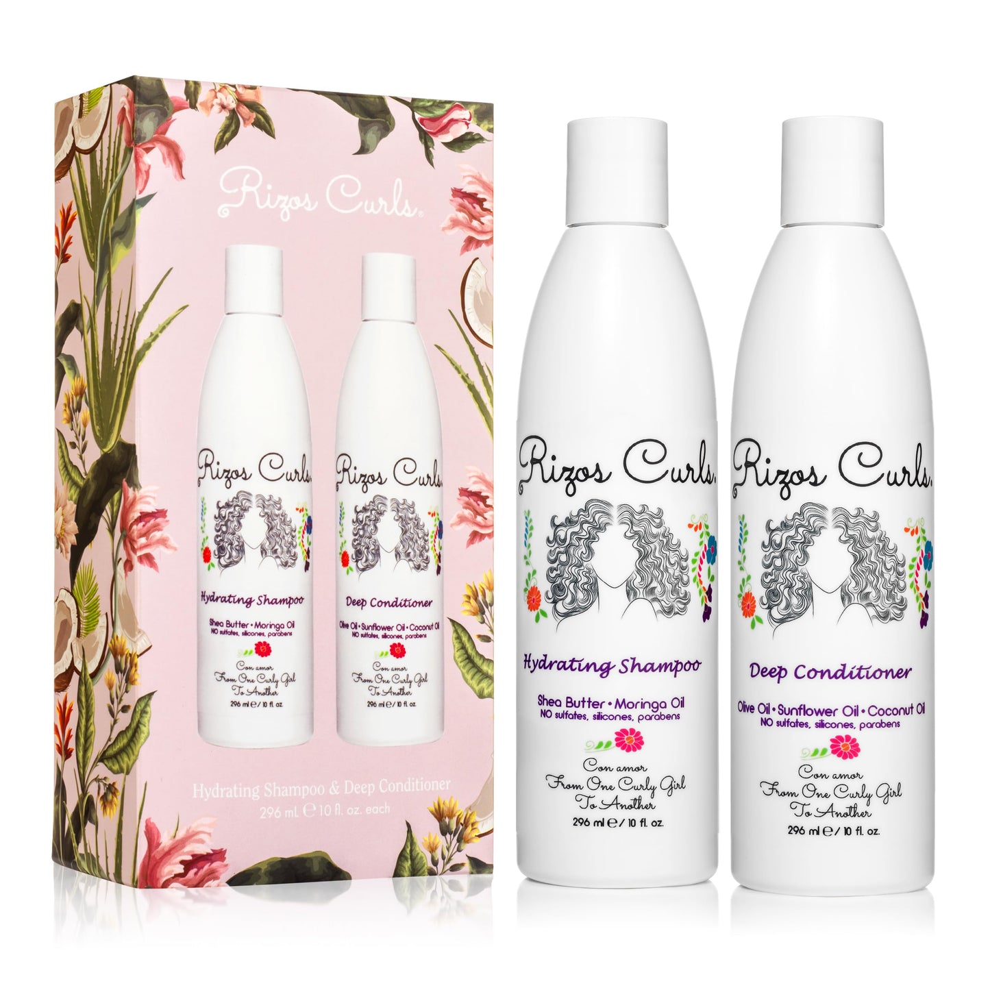 Rizos Curls Wash Day Bundle - Hydrating Shampoo & Deep Conditioner Set with Shea Butter for Every Curl Pattern 1a-4c - Gently Cleanses, Moisturizes