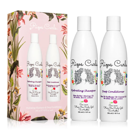 Rizos Curls Wash Day Bundle - Hydrating Shampoo & Deep Conditioner Set with Shea Butter for Every Curl Pattern 1a-4c - Gently Cleanses, Moisturizes