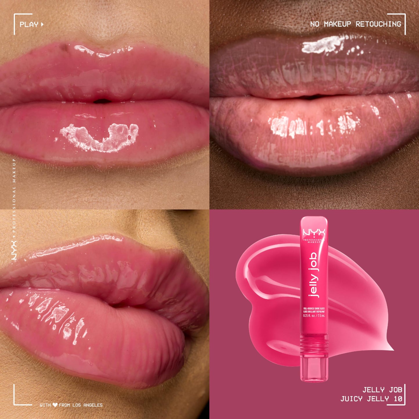 NYX PROFESSIONAL MAKEUP Jelly Job Lip Gloss, Lip Tint Gloss with Full-Bodied, Smoothing, and Hyper-Glossy Shine - Juicy Jelly (Bright Pink)