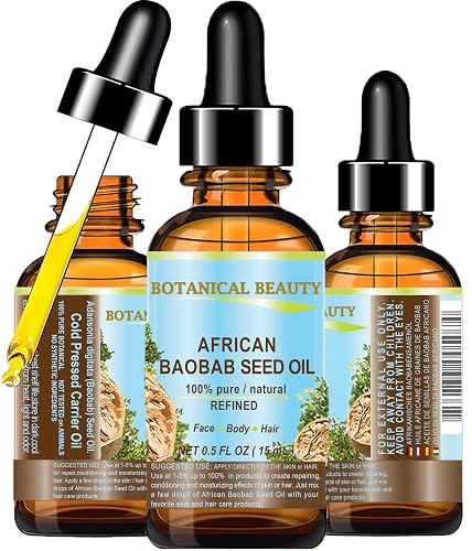 Botanical Beauty BAOBAB SEED OIL 100% Pure Natural Refined Cold-Pressed Carrier Oil 0.5 Fl oz 15 ml For Face Skin Body Hair Lip Nails Rich in Vitamin