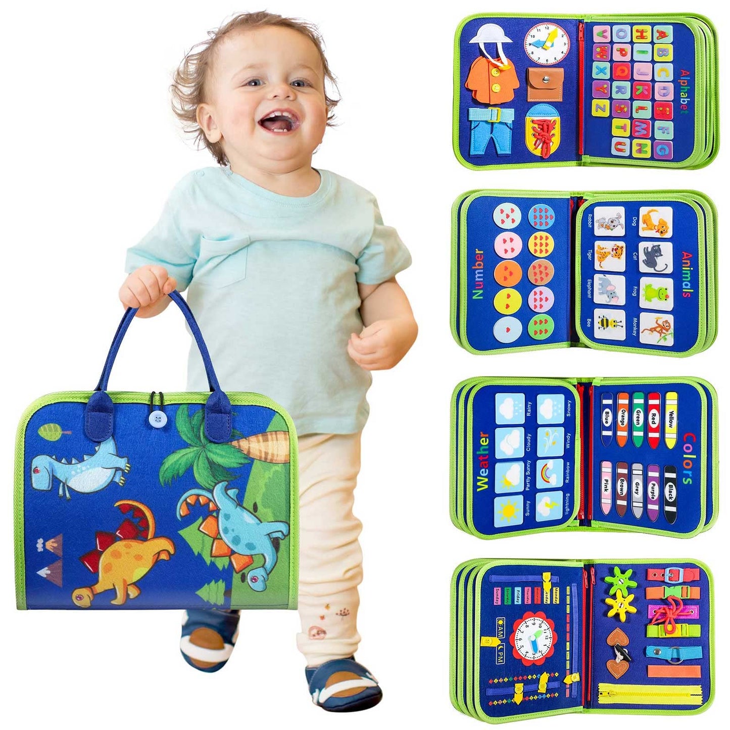 Winblo Toddler Busy Board – Montessori Sensory Toy, Educational Learning Busy Book for Toddlers, Travel Activity Toy for Boys, Birthday Gift