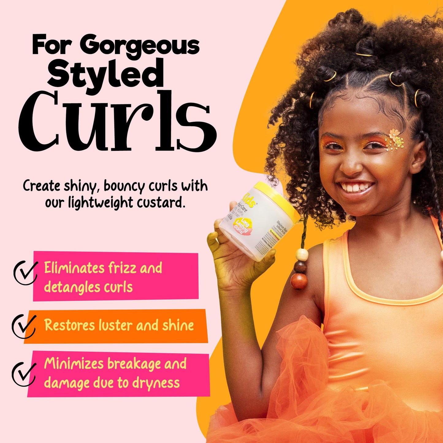 CurlyKids Mixed HairCare Custard for Kids - Lightweight Curl Defining Custard for Curly, Coily, Kinky & Wavy Hair - Frizz Control, Moisturizing