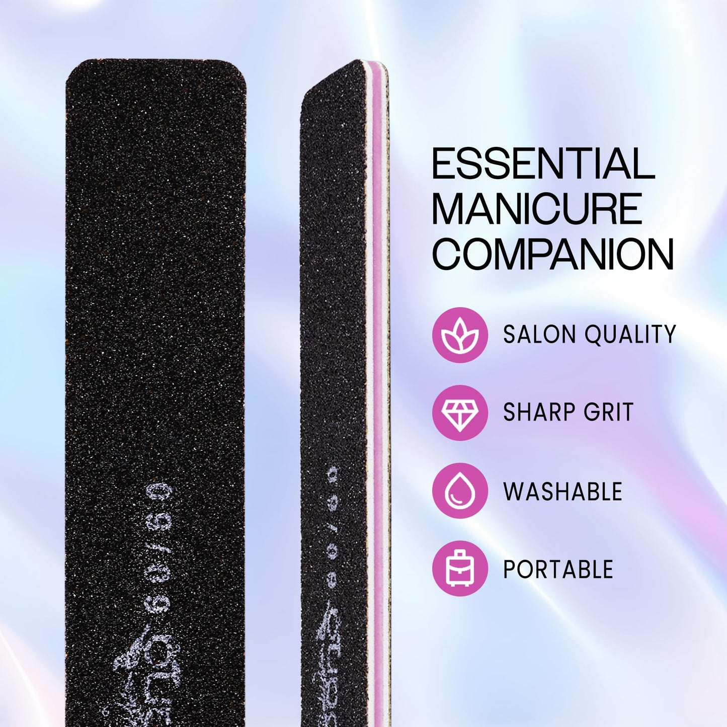 10pcs - PANA Jumbo Double-Sided Emery Nail File for Manicure, Pedicure, Natural, and Acrylic Nails - Black (Grit 60/60)