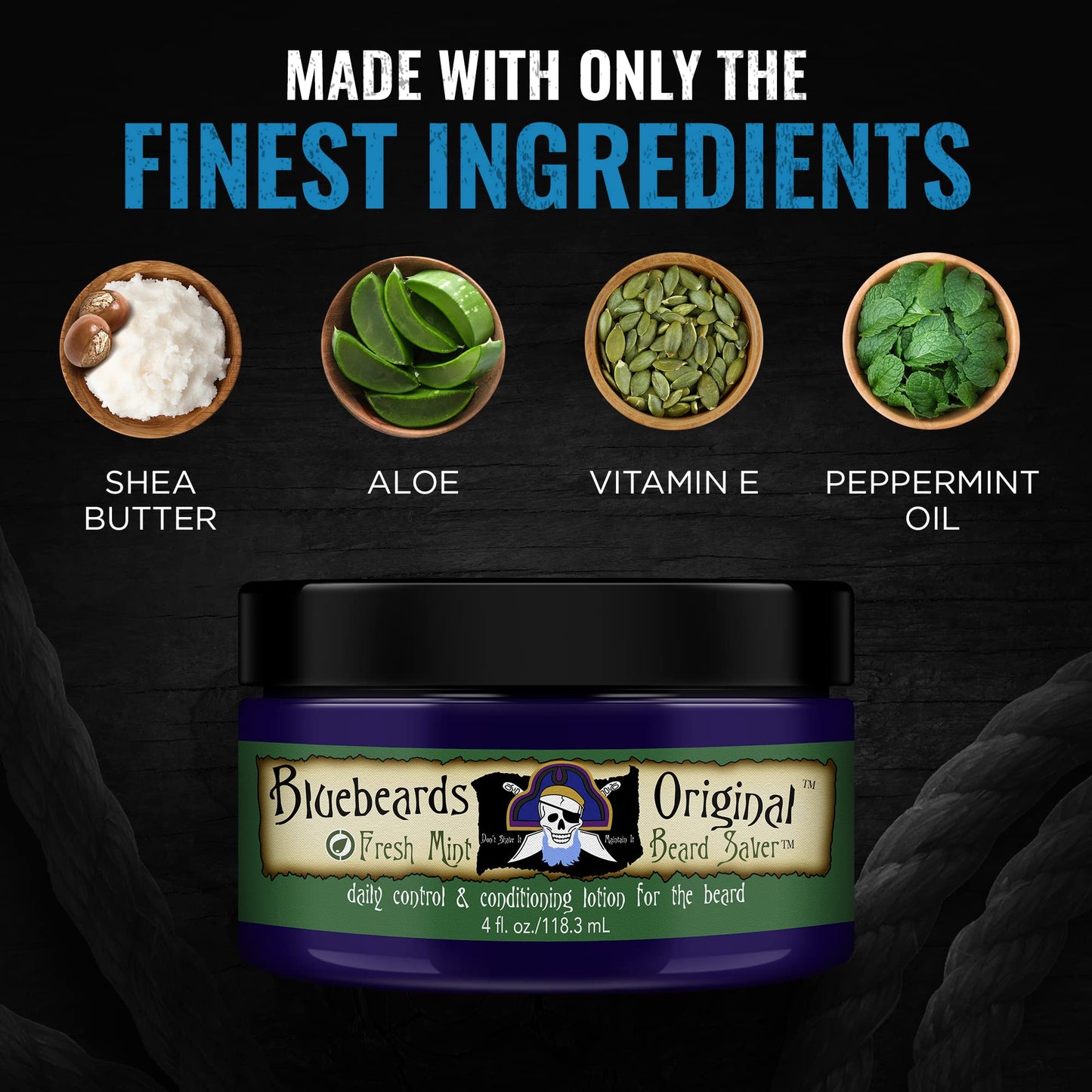 Bluebeards Original Beard Balm Leave-in Conditioner - 4 oz Fresh Mint Beard Saver Softener for Men with Aloe & Peppermint Oil Deeply Conditions