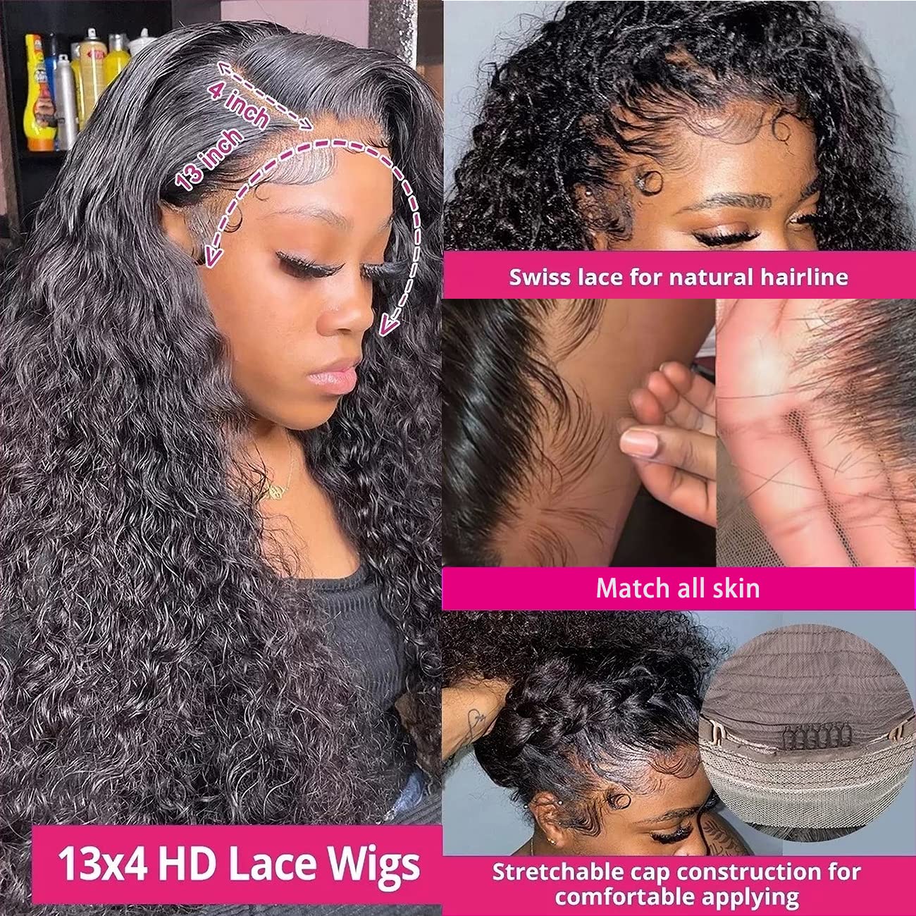 Water Wave Lace Front Wigs Human Hair Pre Plucked Baby Hair HD Transparent Wet and Wavy Lace Wigs 180% Density Brazilian Glueless 13x4 Water Wave Lace