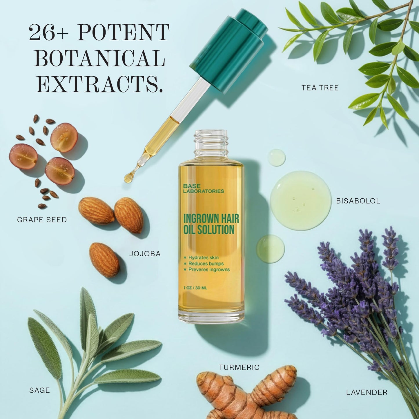 BASE LABORATORIES Ingrown Hair Treatment Oil - Soothing After Shave Oil Prevents Ingrown Hairs, Soothes Razor Bumps for Bikini Area, Legs, Underarms Beauty and Personal Care BASE LABORATORIES