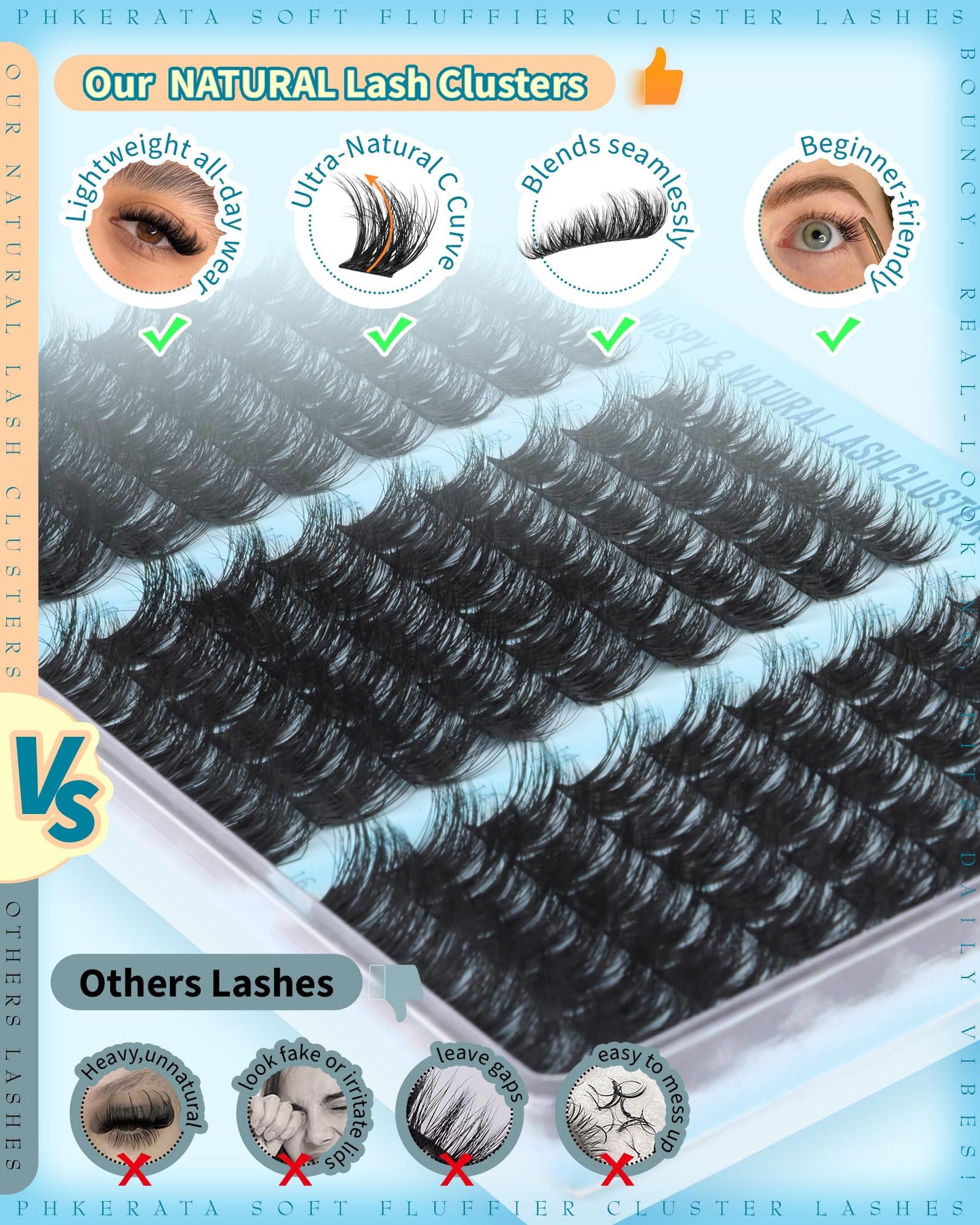 PHKERATA Fluffy Lash Clusters Wispy Eyelash Clusters Natural C Curl Cluster Eyelash Extensions Volume Individual Lashes DIY Eyelash Extension Beauty and Personal Care PHKERATA
