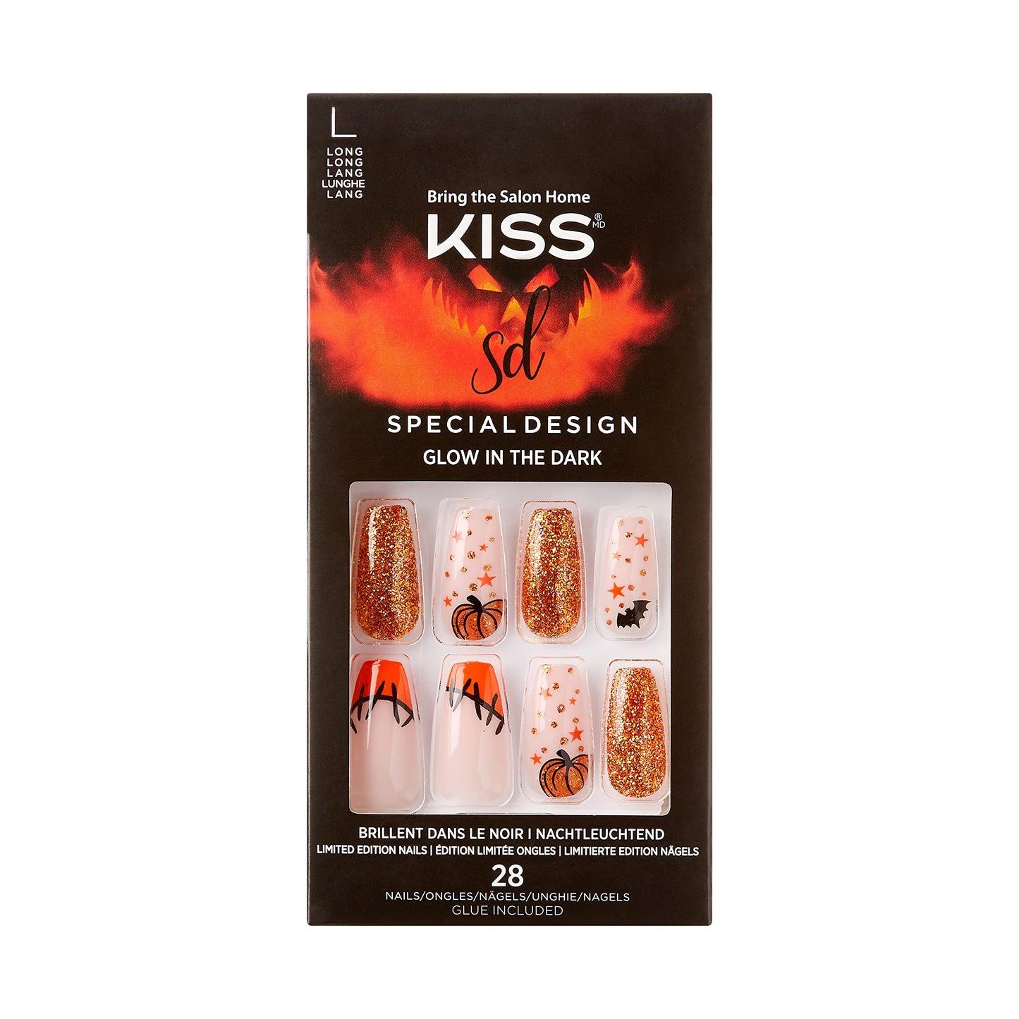 KISS Special Design Halloween Fake Nails, Glow-In-The-Dark, Style ‘Wicked’, with Pink Gel Nail Glue, Mini Nail File, Manicure Stick, & 28 False Nails Beauty & Personal Care KISS