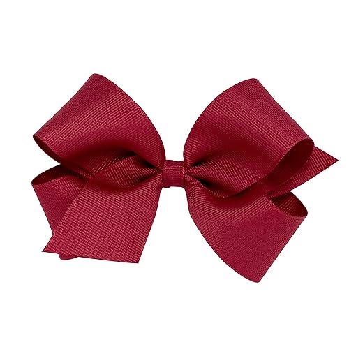 Wee Ones Girls' Plain Wrap Classic Grosgrain Hair Bows on a WeeStay No-Slip Hair Clip, Handmade, Medium, Cranberry
